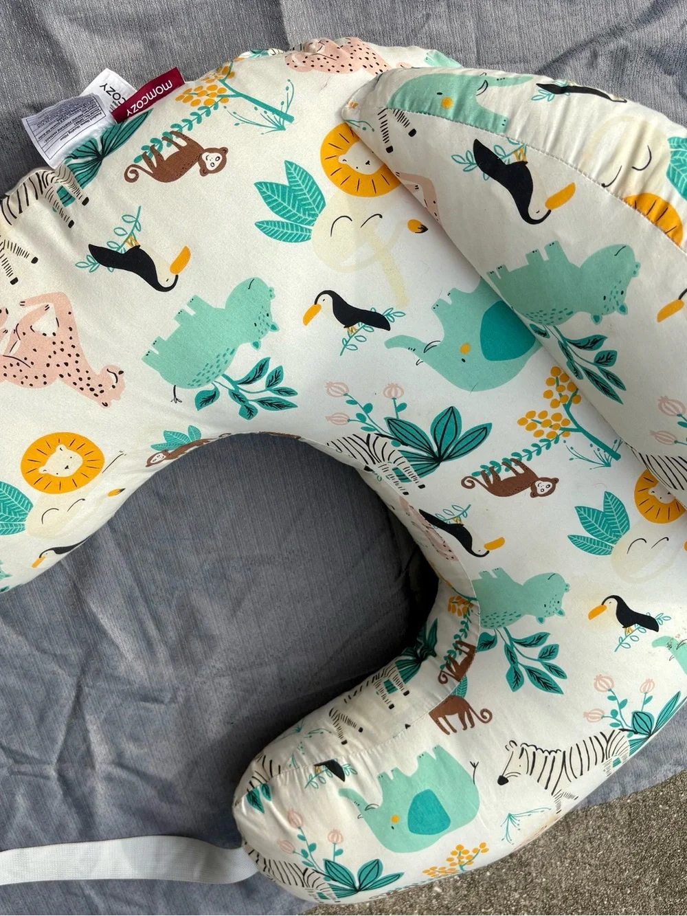 Mom Cozy XLarge Nursing Pillow with Teal Safari Animal Print